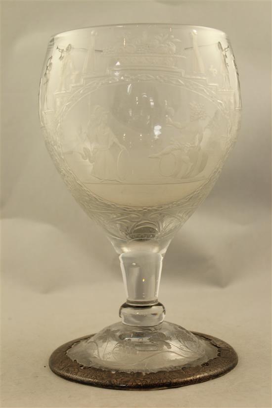 A large wheel engraved glass goblet, Silesia or Bohemia, 19th century, 26cm